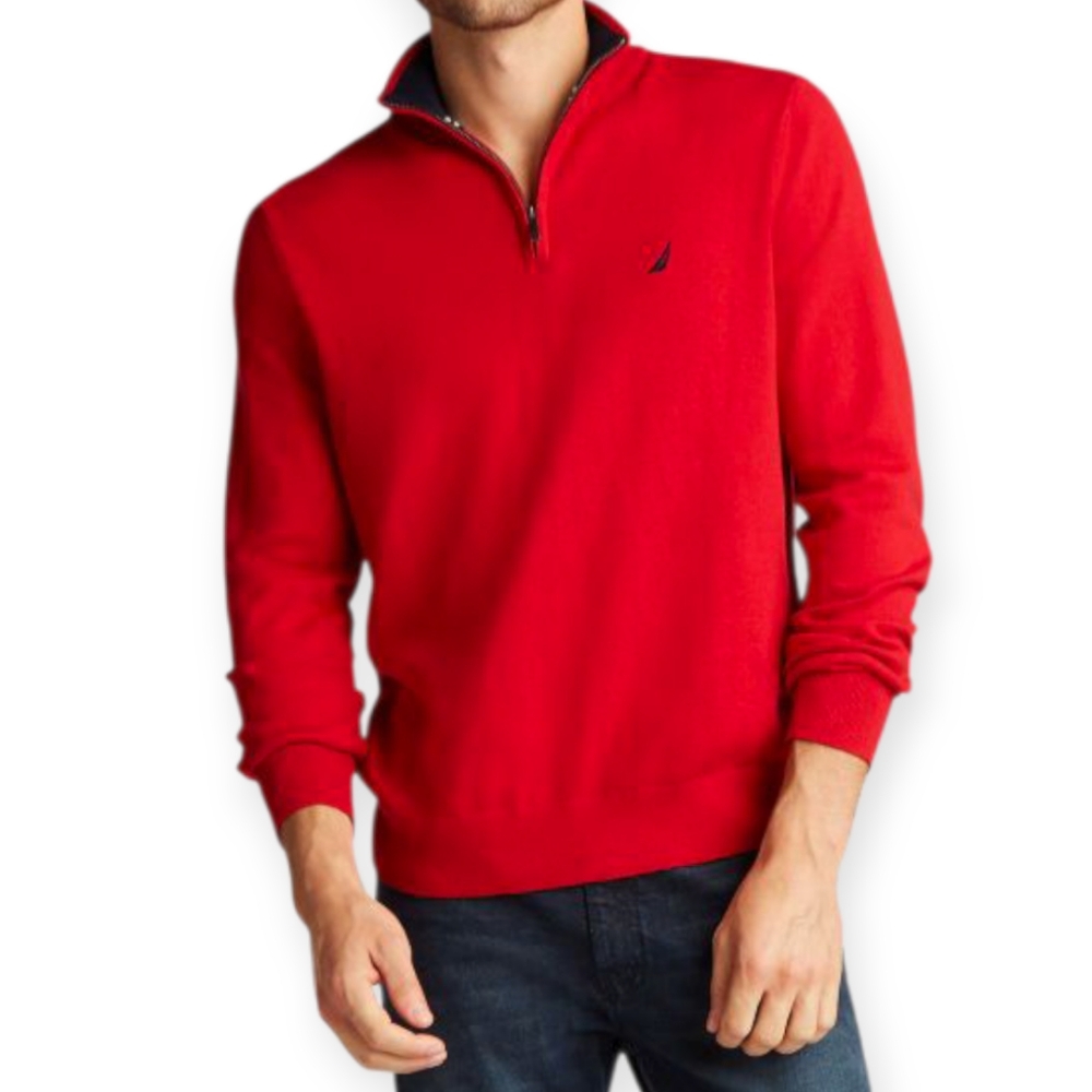 Nautica Mens Red Zip Up Sweater with Mock Collar Sz.L EUC